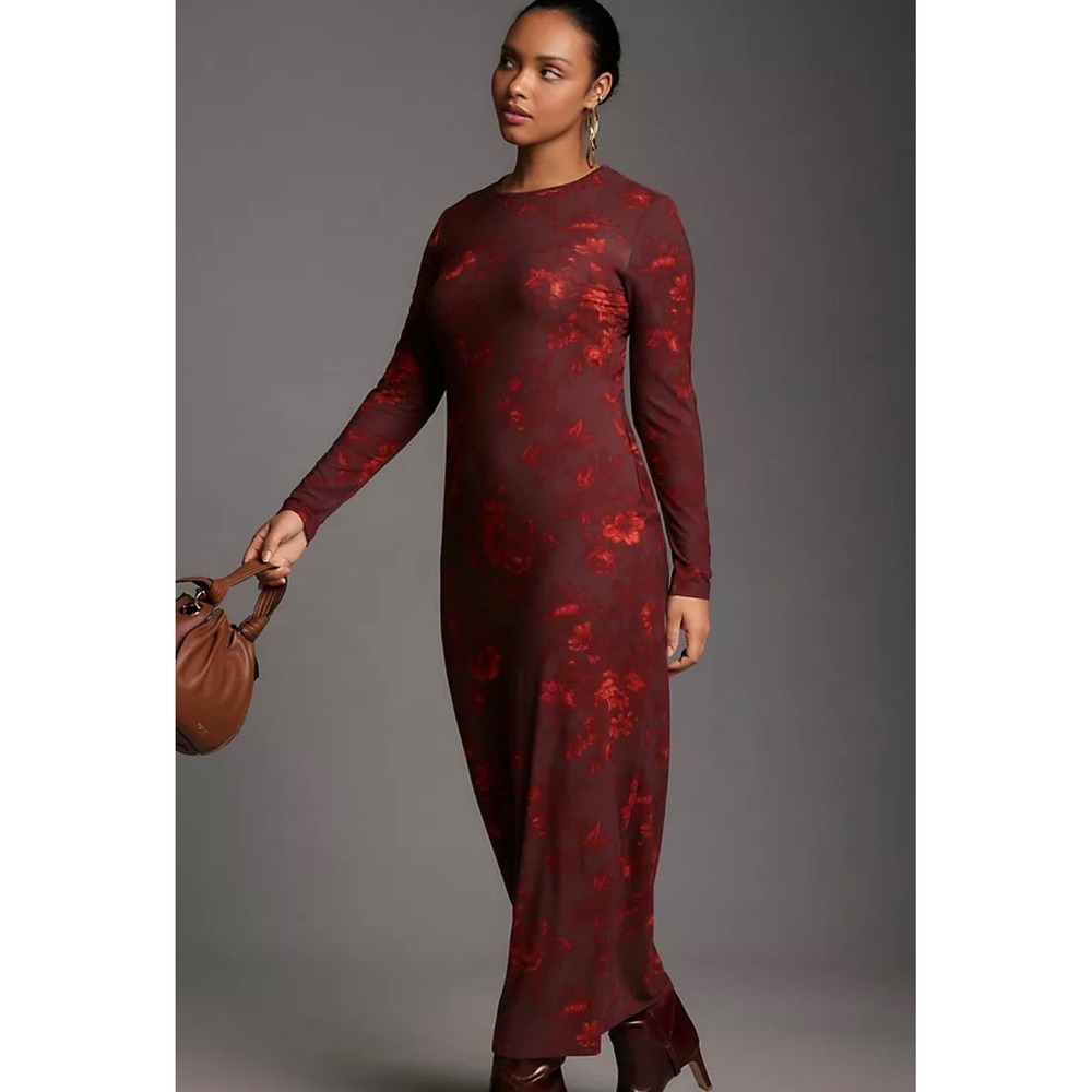 Reformation Burgundy Floral Long-Sleeve Maxi Dress